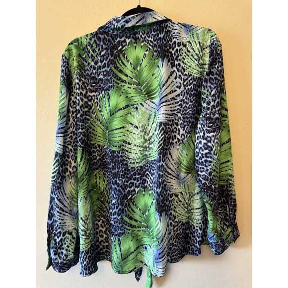 Slim Factor Long Sleeved Palm Leopard Front Tie Blouse Size L - Picture 5 of 5